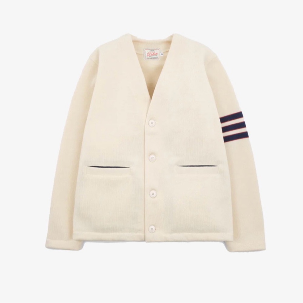 Dehen 1920 Womens’ Off-White/Centennial Blue & Forster Red Slouchy Varsity Cardi